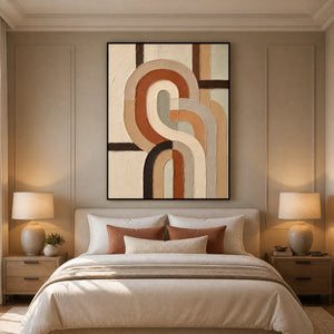 Earthen Loops in a refined bedroom with black frame