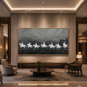 Midnight Cavalcade in a refined hotel interior with wood frame