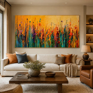 Meadow Embers in a refined living room with gold frame