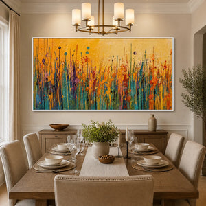 Meadow Embers in a refined dining room with white frame