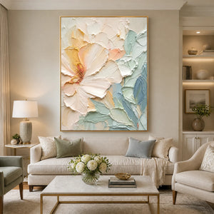 Pastel Magnolia in a refined living room with gold frame