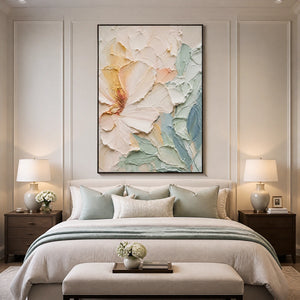 Pastel Magnolia in a refined bedroom with black frame