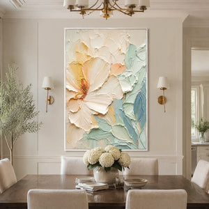 Pastel Magnolia in a refined dining room with white frame