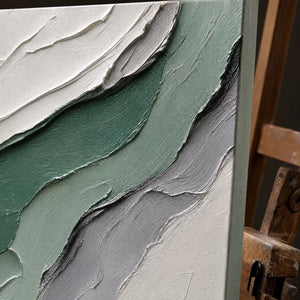 Close-up detail of Jade Strata showing hand-painted texture and part of the frame