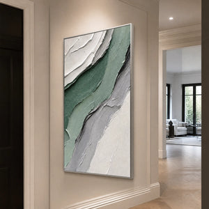 Jade Strata in a refined entry hall with silver frame