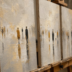 Close-up detail of Distant Gathering showing hand-painted texture and part of the frame