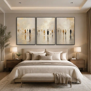 Distant Gathering in a refined bedroom with black frame