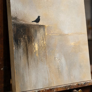Close-up detail of Edge Of Stillness showing hand-painted texture and part of the frame