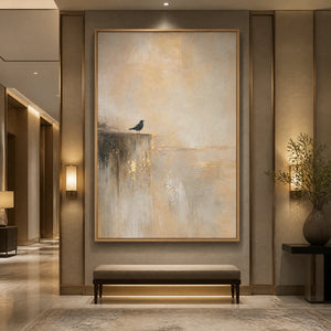 Edge Of Stillness in a refined hotel interior with wood frame