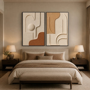 Modern Relief Pair in a refined bedroom with black frame