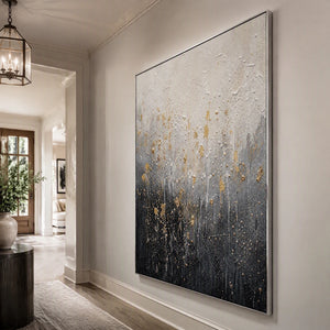 Golden Dust Descent in a refined entry hall with silver frame