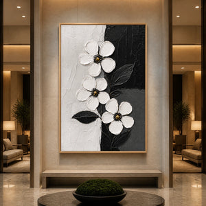 Noir Blossoms in a refined hotel interior with wood frame