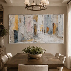 Quiet City Passage in a refined dining room with white frame