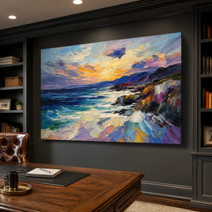 Violet Coastal Light in a refined office, frameless
