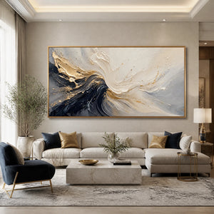 Monochrome Surge in a refined living room with gold frame