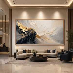 Monochrome Surge in a refined hotel interior with wood frame