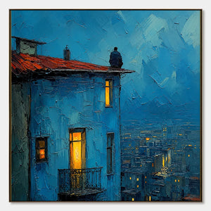 Blue Hour Rooftop hand-painted artwork