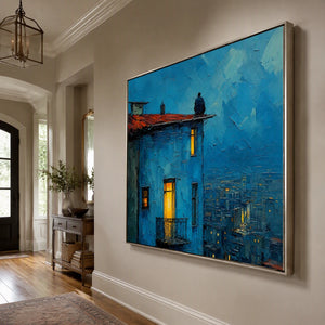 Blue Hour Rooftop in a refined entry hall with silver frame
