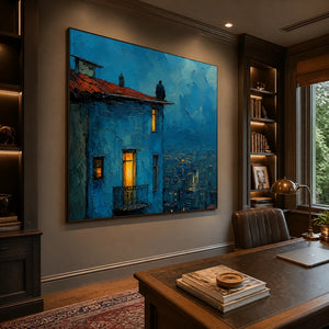 Blue Hour Rooftop in a refined office, frameless