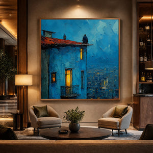 Blue Hour Rooftop in a refined hotel interior with wood frame