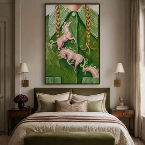 Carousel Dreams in a refined bedroom with black frame