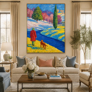 Crimson Path in a refined living room with gold frame
