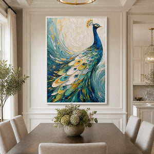 Sapphire Plume in a refined dining room with white frame