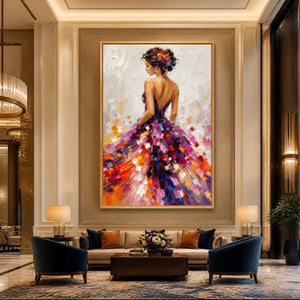 Mosaic Ball Gown in a refined hotel interior with wood frame