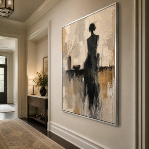 Figure In The Rain in a refined entry hall with silver frame