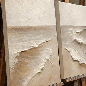 Close-up detail of Coastal Fold Duet showing hand-painted texture and part of the frame
