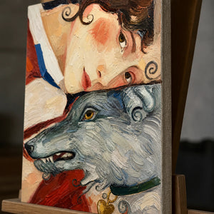 Close-up detail of Foxtail Confidante showing hand-painted texture and part of the frame