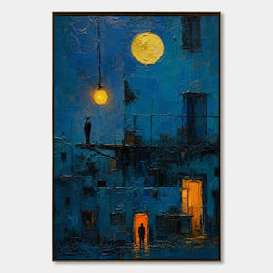 Lanterns Over Blue City hand-painted artwork
