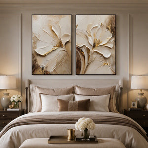 Ivory Bloom Duet in a refined bedroom with black frame