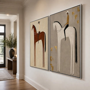 Equestrian Balance Duet in a refined entry hall with silver frame