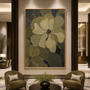 Olive Blossom Shadow in a refined hotel interior with wood frame