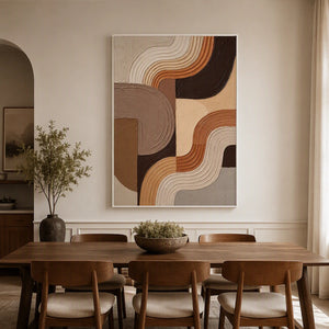 Earthen Wavework in a refined dining room with white frame