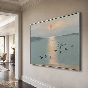 Birds Over Still Water in a refined entry hall with silver frame