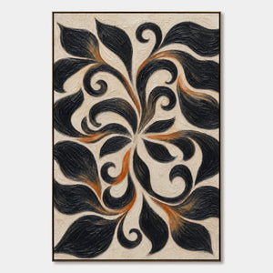 Noir Botanical Scroll hand-painted artwork