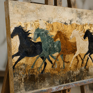 Close-up detail of Golden Herd Passage showing hand-painted texture and part of the frame
