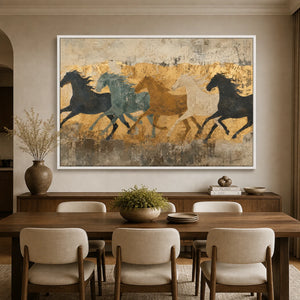 Golden Herd Passage in a refined dining room with white frame