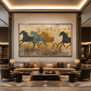 Golden Herd Passage in a refined hotel interior with wood frame