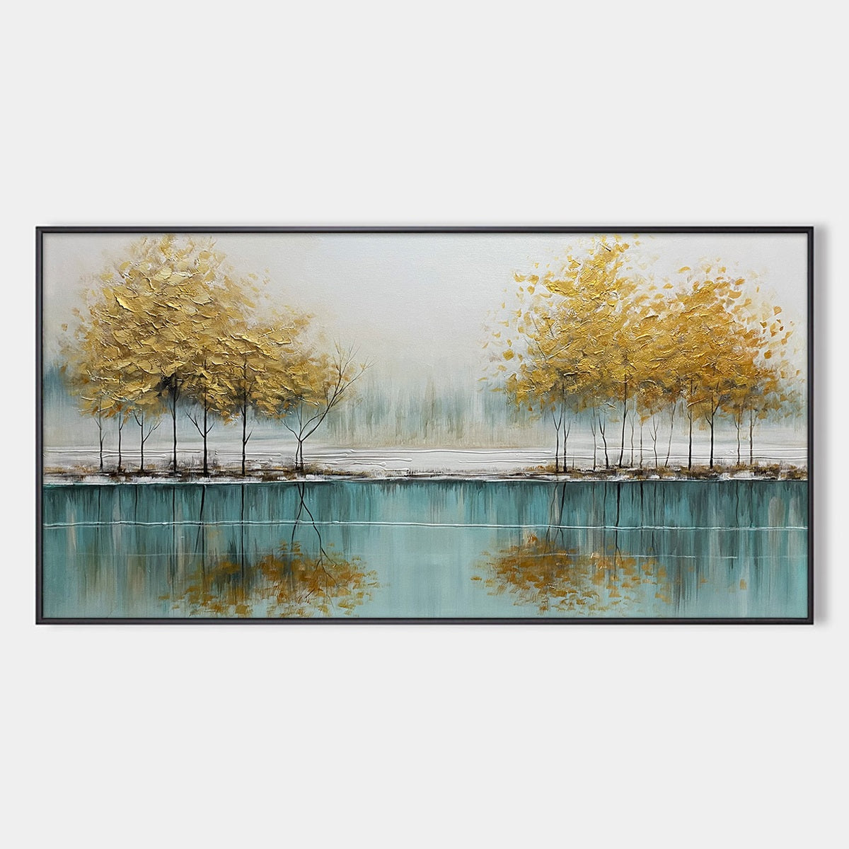 Golden Reflections: Serene Landscape Oil Painting Canvas Wall Art Home Decor