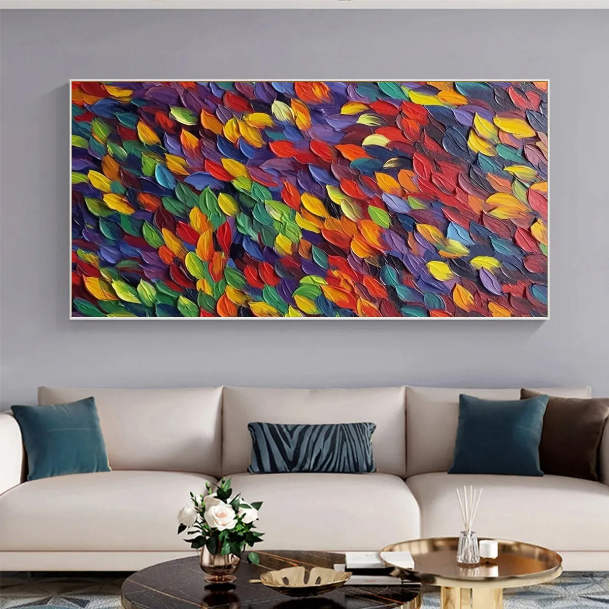 Spectrum Rain: Colorful Abstract Impasto Oil Painting Canvas Art