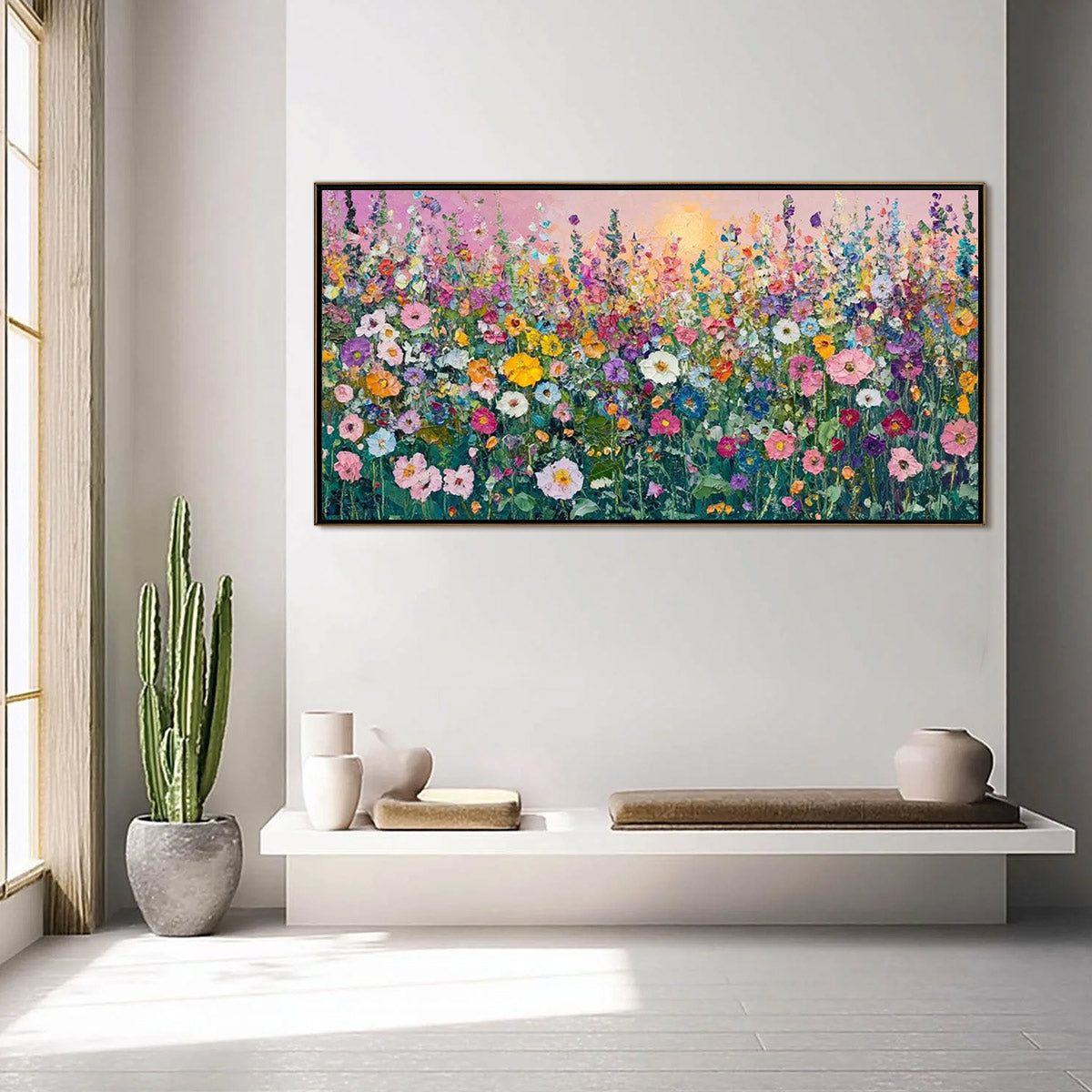 Sunlit Wildflower oil painting – impasto colorful floral wall art