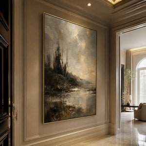 TARNISHED LAKE: Moody Lake Landscape Painting