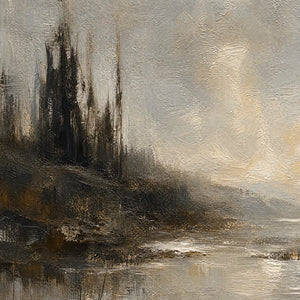 TARNISHED LAKE: Moody Lake Landscape Painting