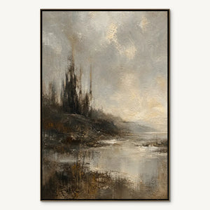 TARNISHED LAKE: Moody Lake Landscape Painting