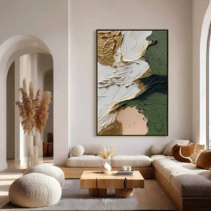 TERRA AUREA: Textured Abstract Impasto Painting in Green and Gold