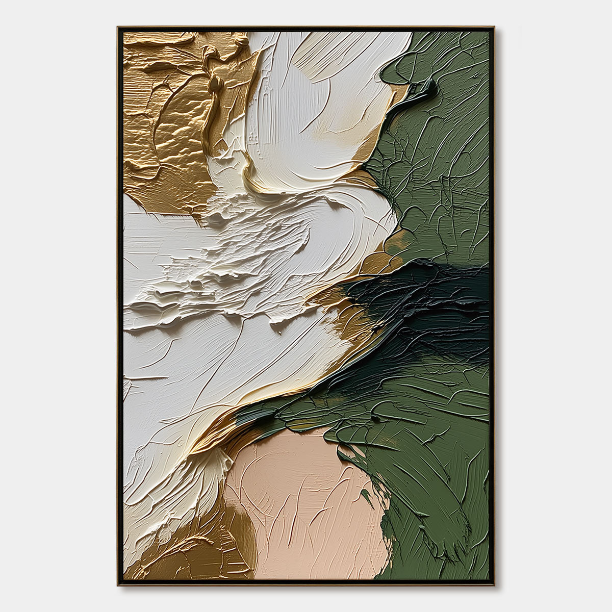 TERRA AUREA: Textured Abstract Impasto Painting in Green and Gold