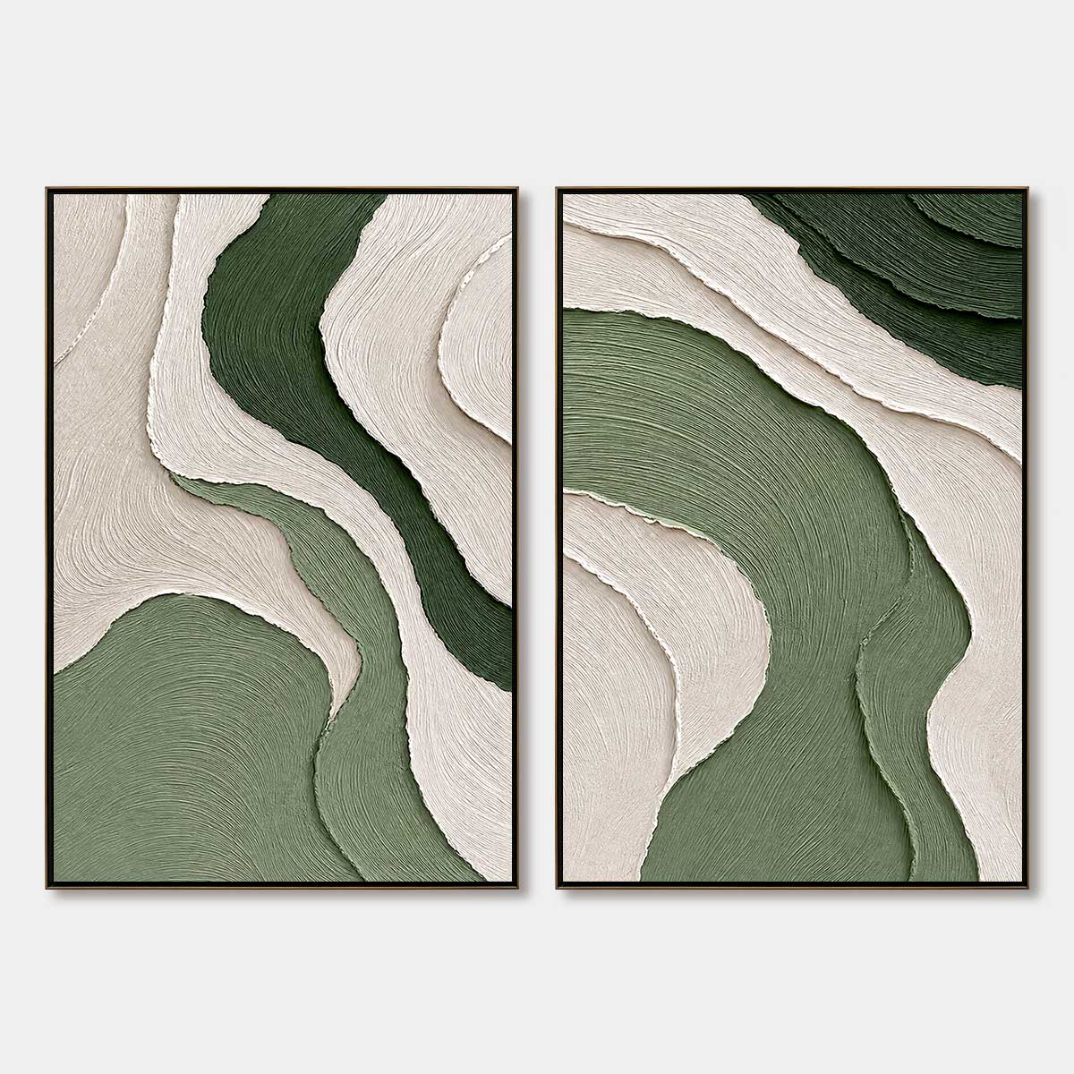 TERRA: Textured Wabi Sabi Abstract Diptych in Earthy Greens